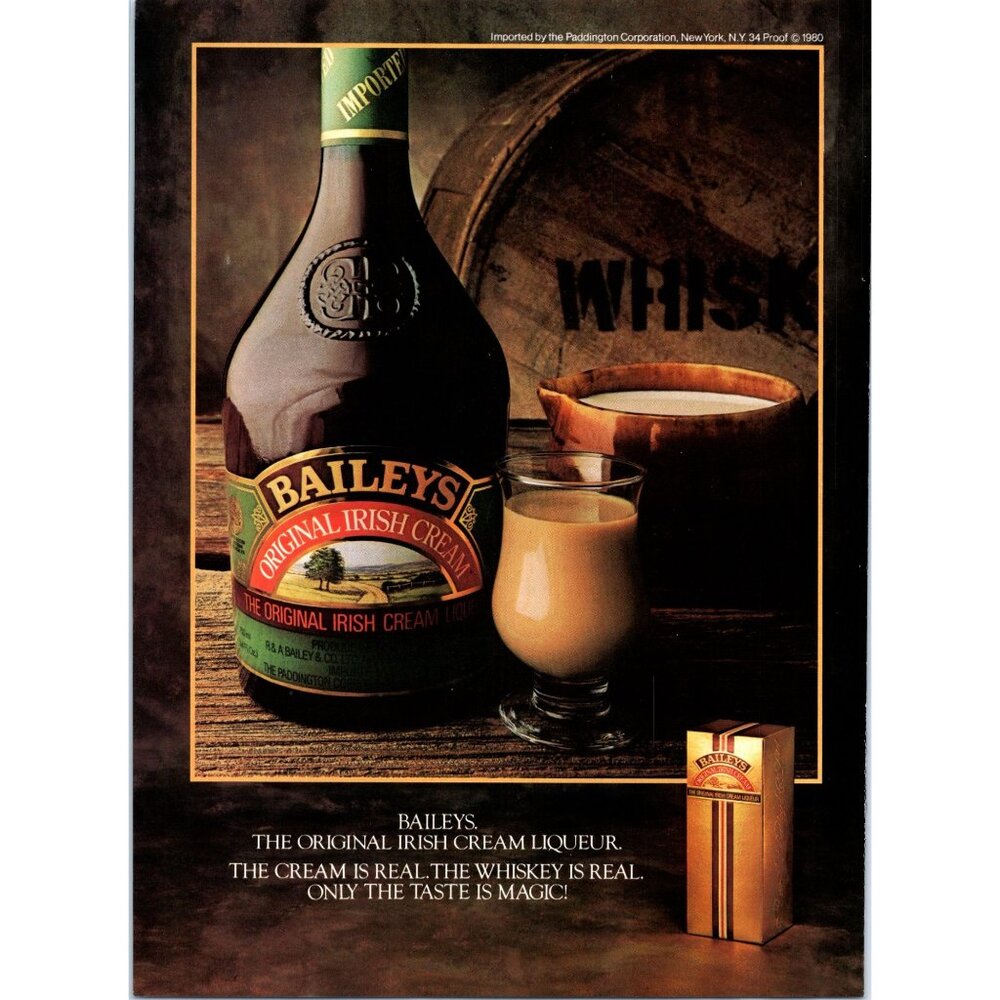 1981 Baileys Irish Cream Liqueur Whiskey Barrel Bucket Vintage Print Ad Wall Art